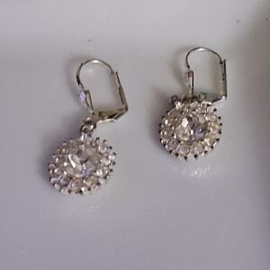 Napier Silver Crystal Halo Drop Earrings - White